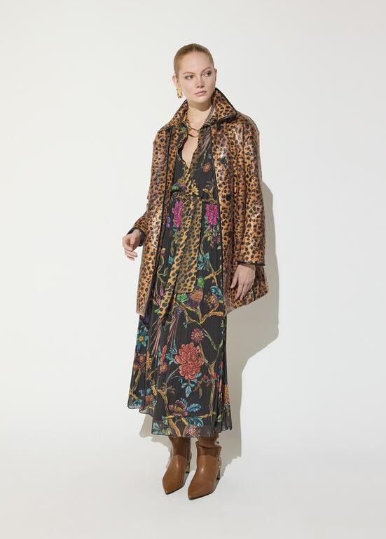 Lola Casademunt Leopard print coat with piping marron-black