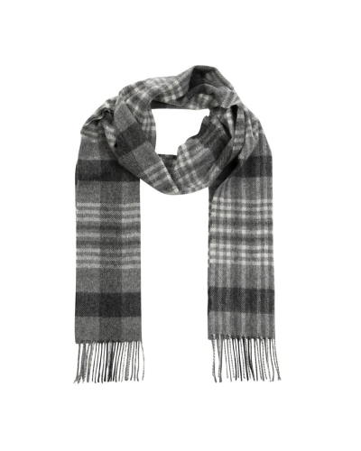 John Hanly Irish wool scarf grey/charcoal/silver block check