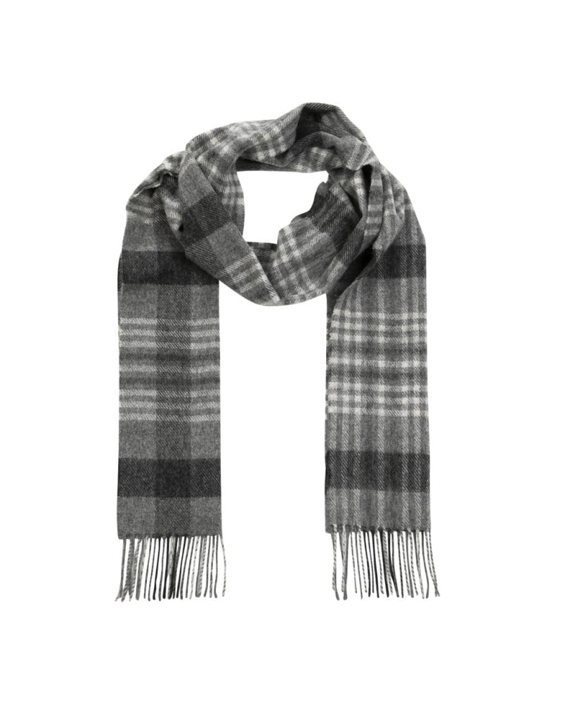 John Hanly Irish wool scarf grey/charcoal/silver block check