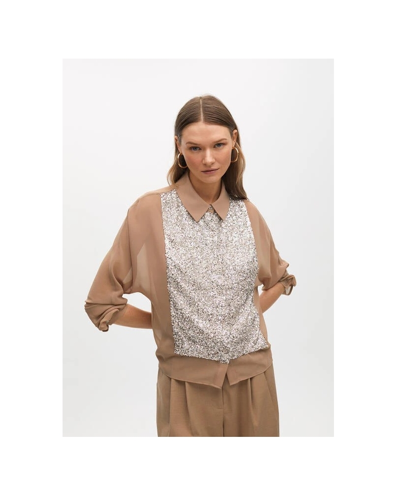 Shirt with sequins on chest oro blanco