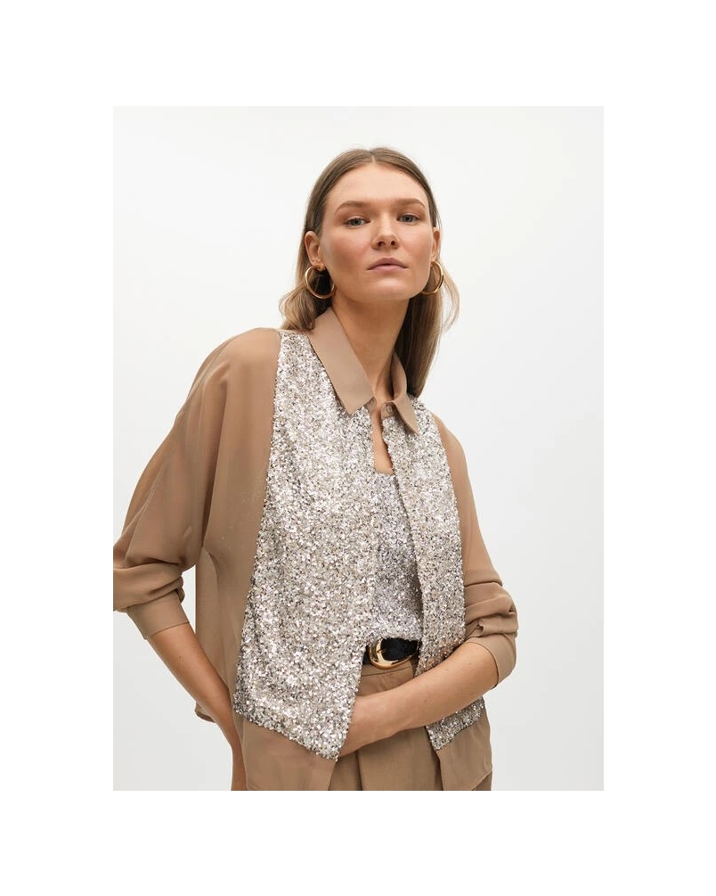 Shirt with sequins on chest oro blanco