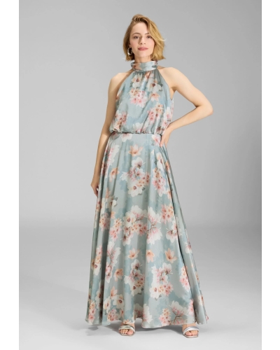 Swing Evening dress blouson top crinkle satin ice blue/vintage pink