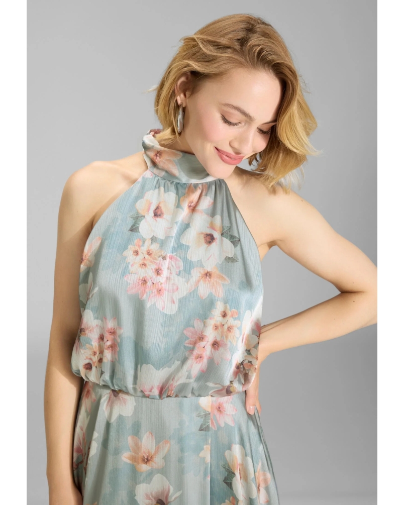 Swing Evening dress blouson top crinkle satin ice blue/vintage pink