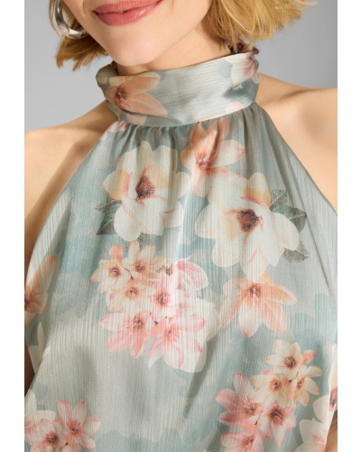 Swing Evening dress blouson top crinkle satin ice blue/vintage pink