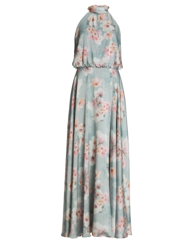 Swing Evening dress blouson top crinkle satin ice blue/vintage pink
