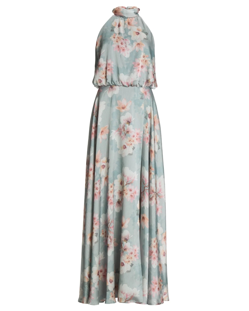 Swing Evening dress blouson top crinkle satin ice blue/vintage pink