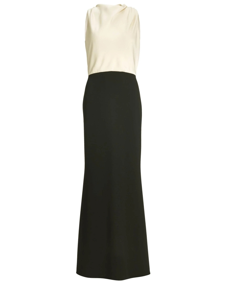 Swing Evening dress in color-blocking look black/champagne beige