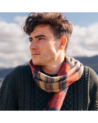John Hanly Irish wool scarf red/grey straw