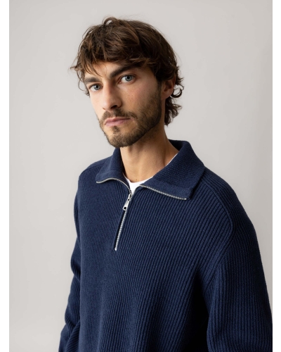 Mos Mosh Gallery Porter soft quater-zip knit navy
