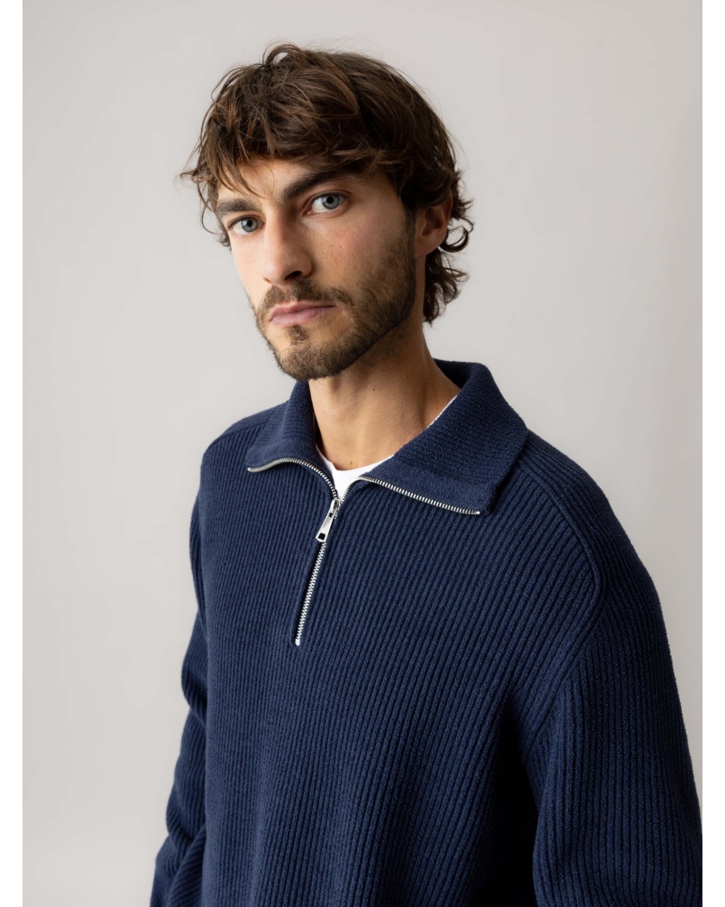 Mos Mosh Gallery Porter soft quater-zip knit navy