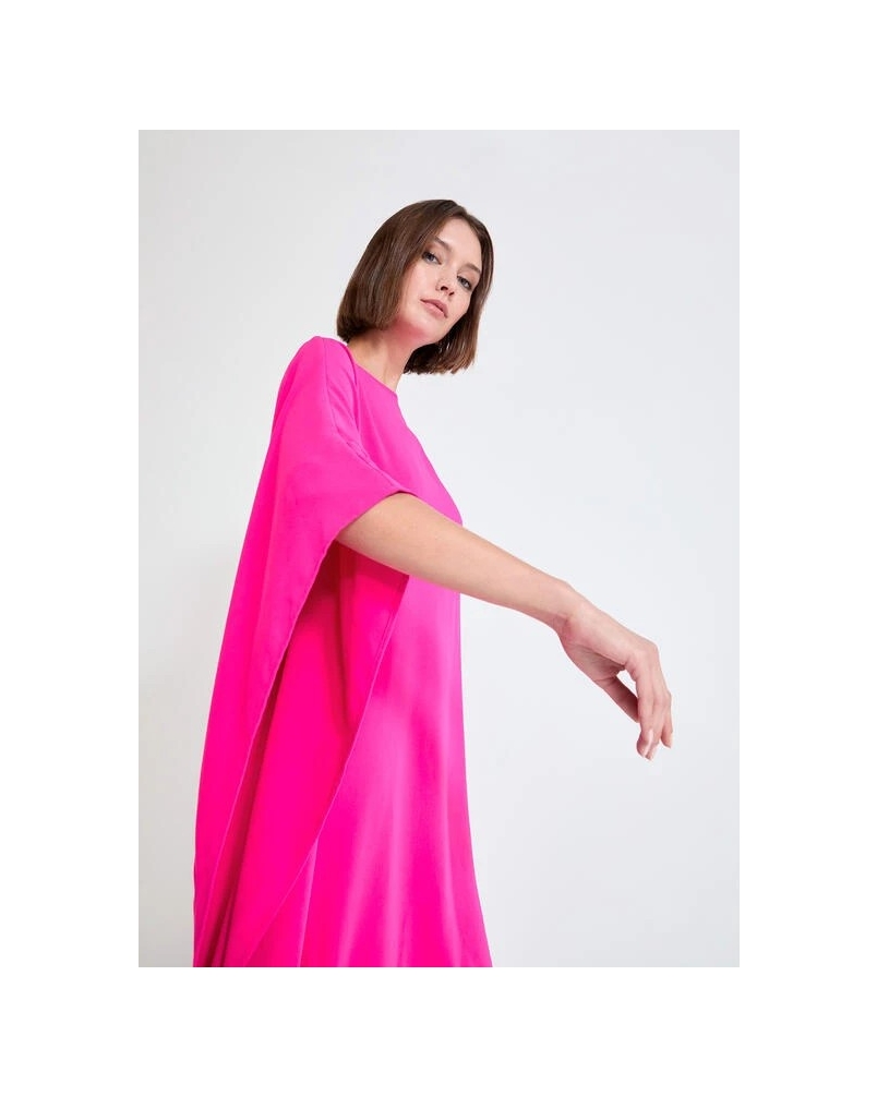 Lola Casademunt Cape sleeve short dress fuchsia fucsia