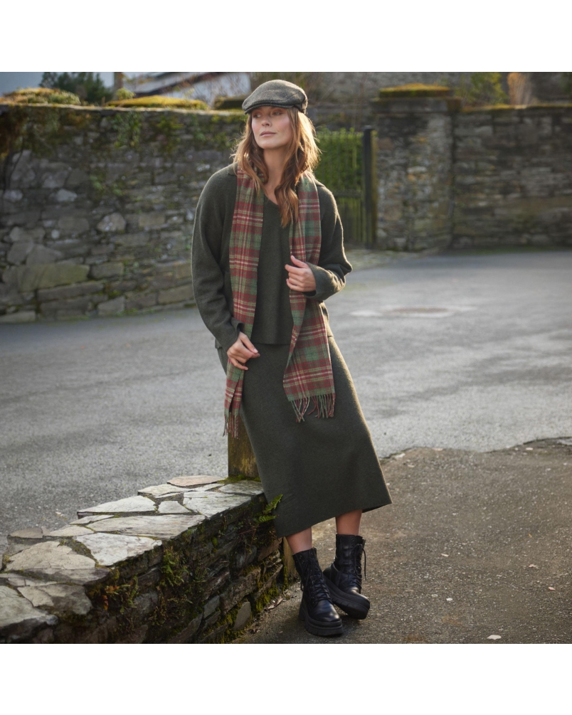 John Hanly Irish wool scarf mixed green/red check