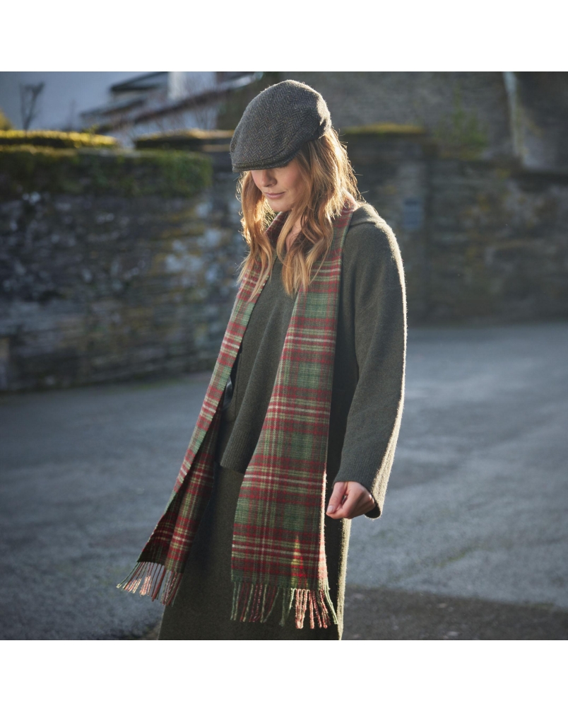 John Hanly Irish wool scarf mixed green/red check