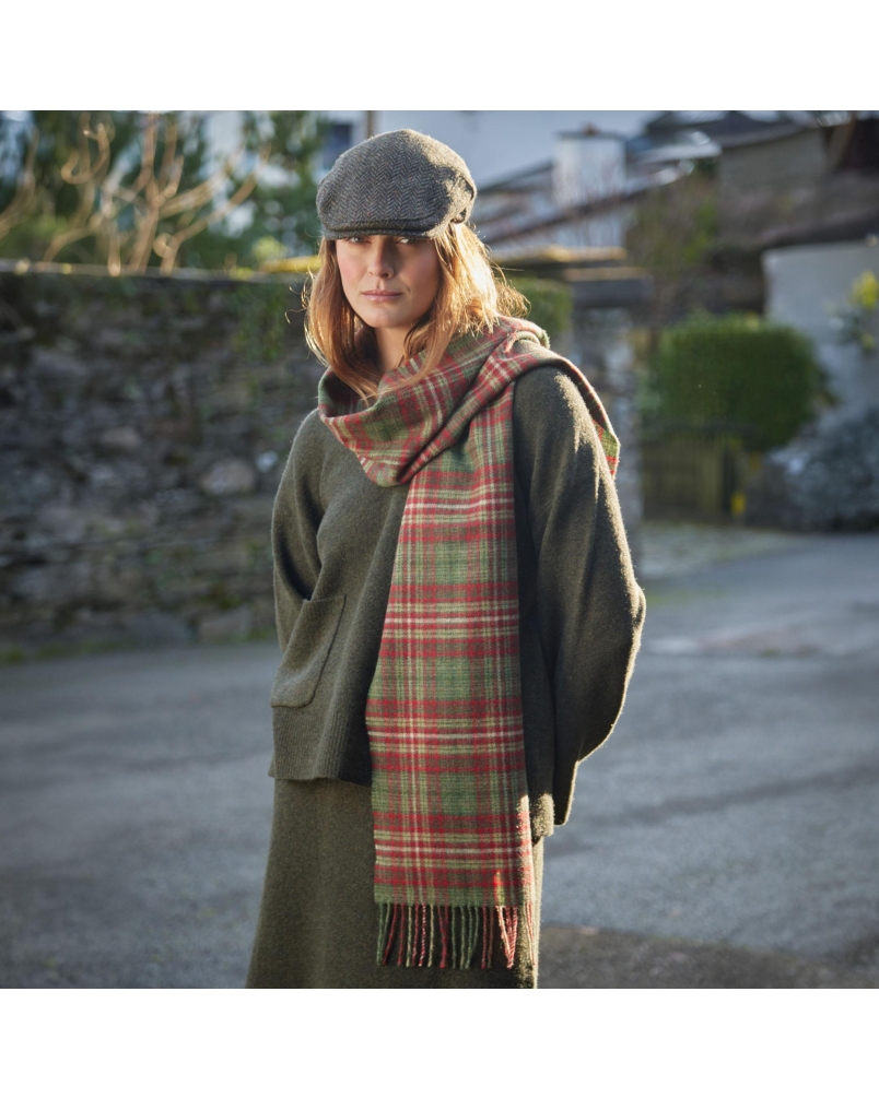 John Hanly Irish wool scarf mixed green/red check