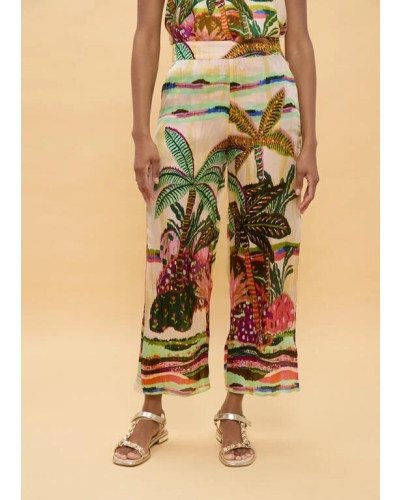 Lola Casademunt Palm tree printed trousers ecru/multicolor