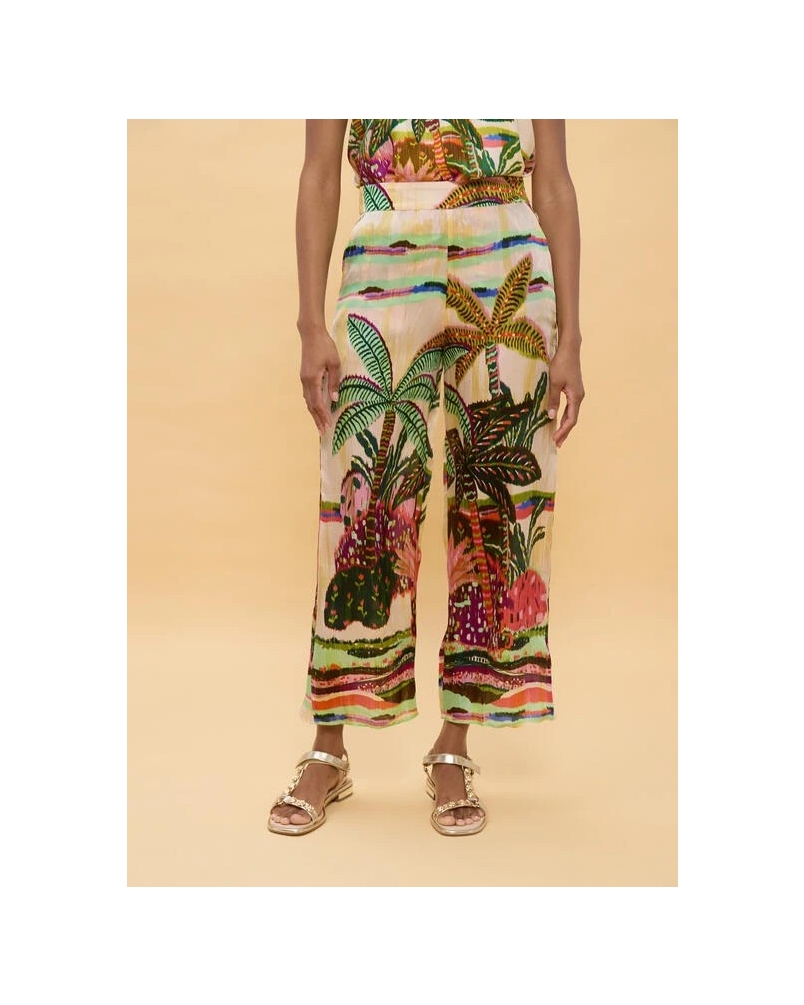 Lola Casademunt Palm tree printed trousers ecru/multicolor