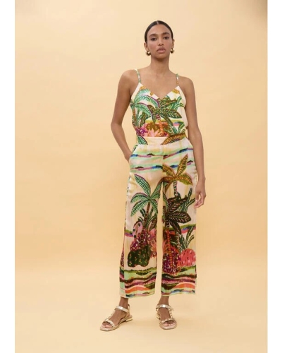 Lola Casademunt Palm tree printed trousers ecru/multicolor