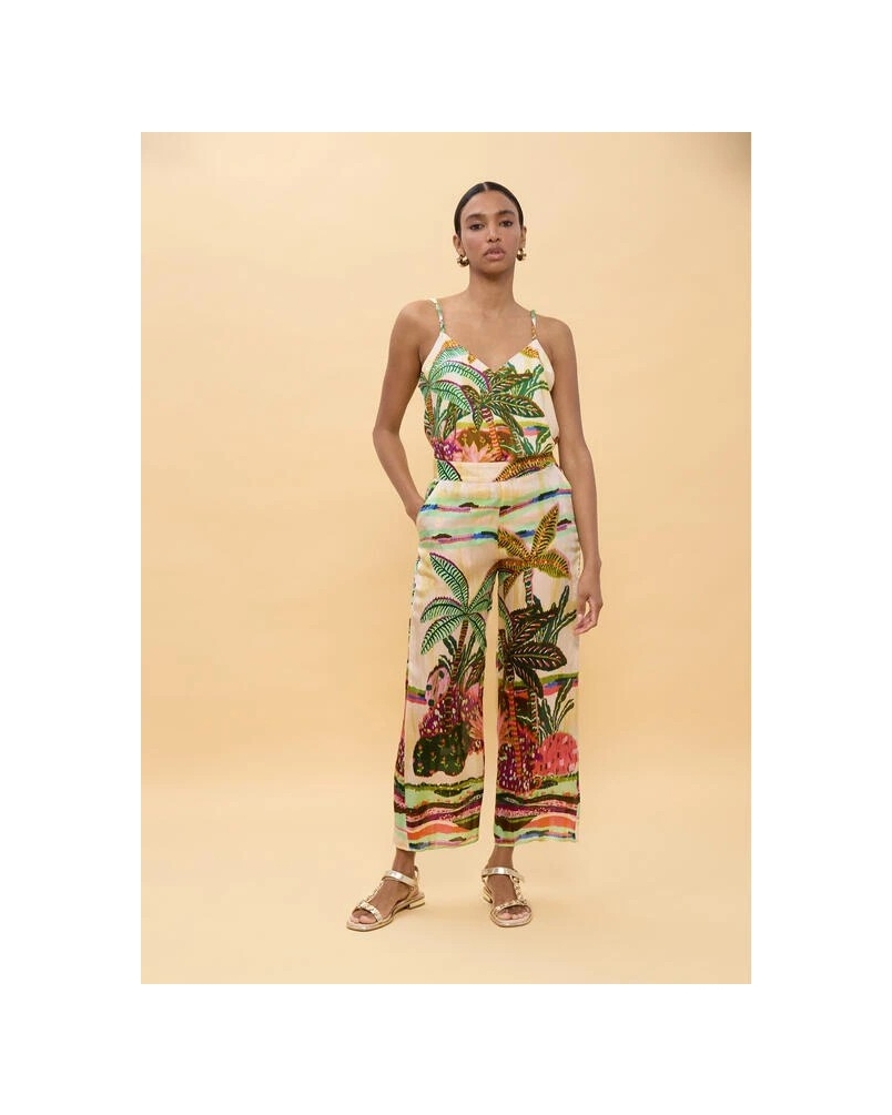 Lola Casademunt Palm tree printed trousers ecru/multicolor