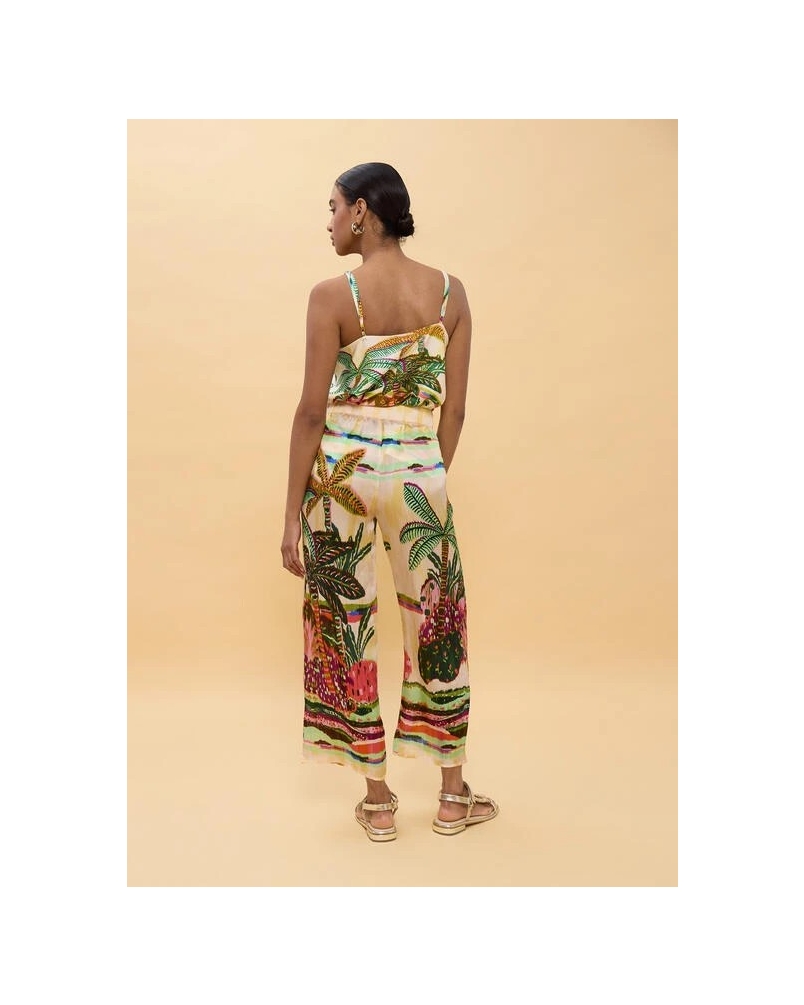 Lola Casademunt Palm tree printed trousers ecru/multicolor