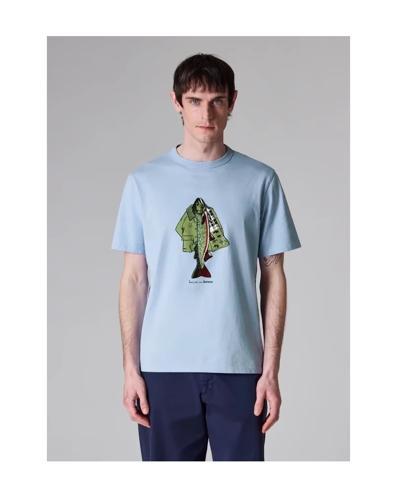 Barbour x Paul Smith Fishing jacket print t-shirt mid blue
