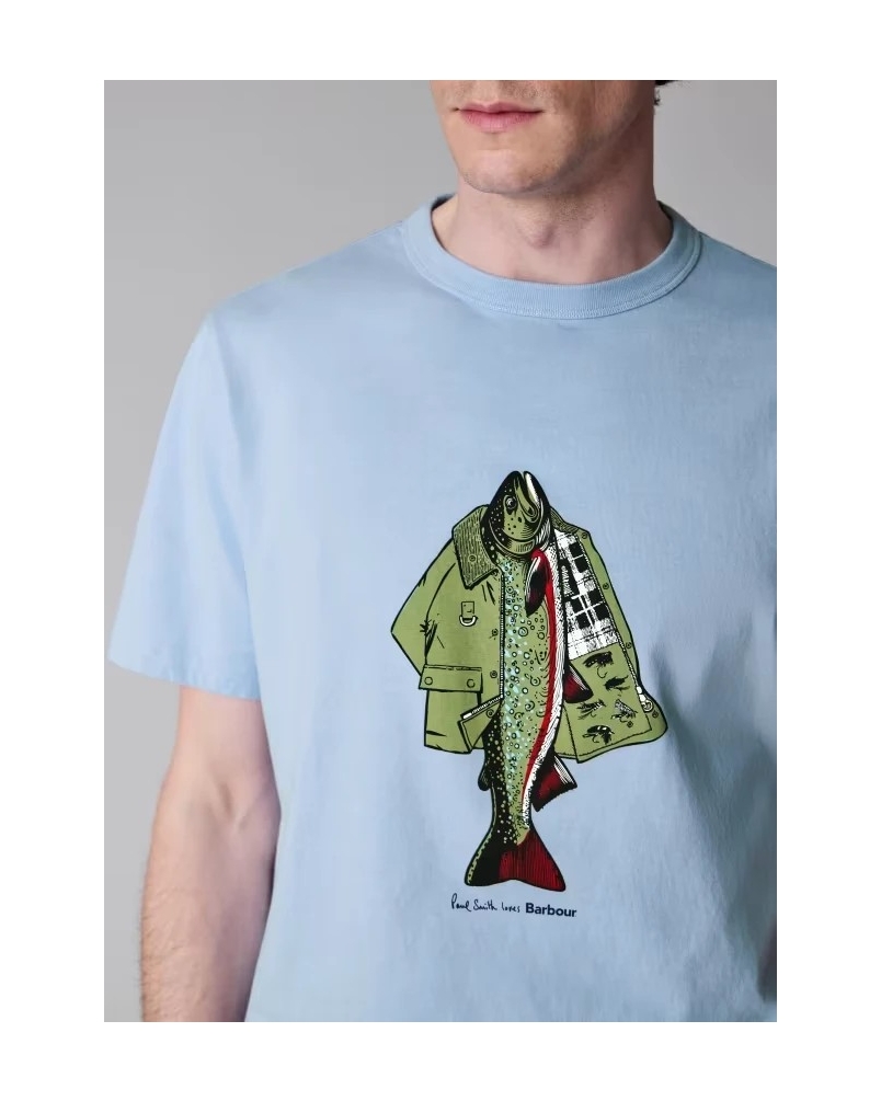 Barbour x Paul Smith Fishing jacket print t-shirt mid blue