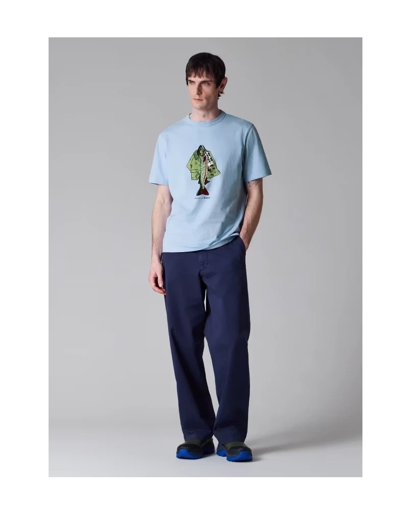 Barbour x Paul Smith Fishing jacket print t-shirt mid blue