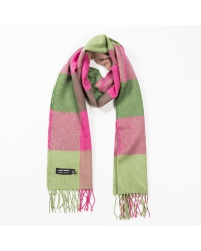 John Hanly Merino luxury wool scarf pink/green block