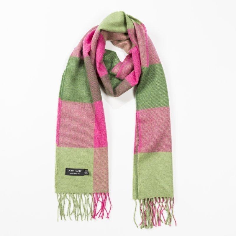 John Hanly Merino luxury wool scarf pink/green block