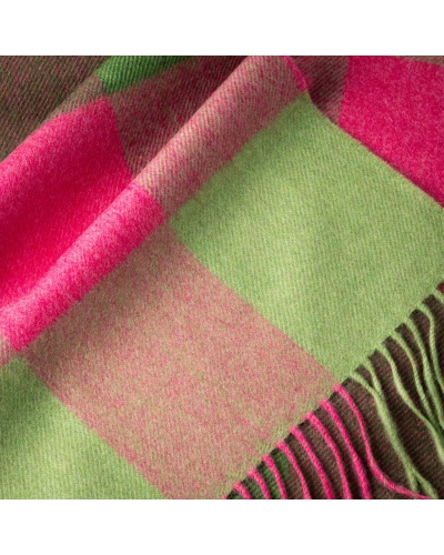 John Hanly Merino luxury wool scarf pink/green block