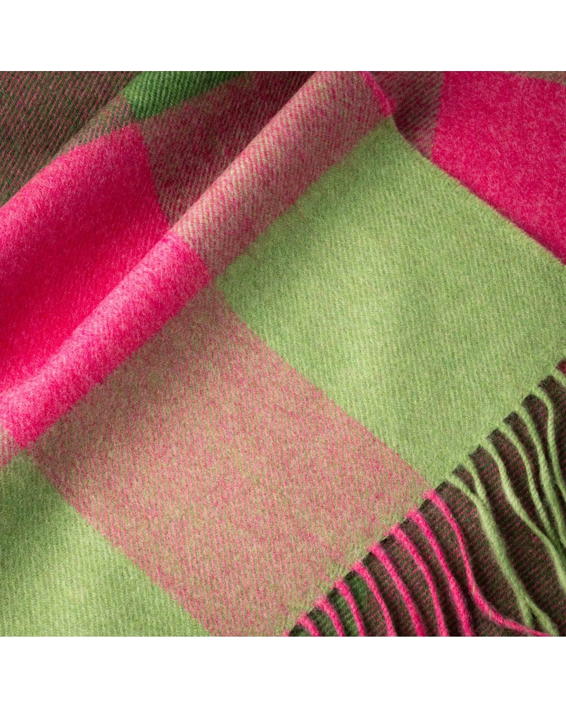 John Hanly Merino luxury wool scarf pink/green block