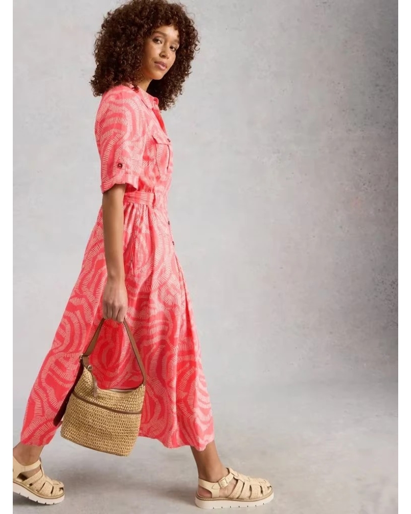 White Stuff Tiff shirt midi dress coral coral ml