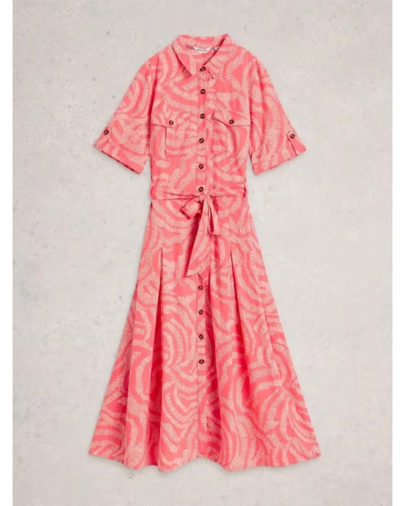 White Stuff Tiff shirt midi dress coral coral ml