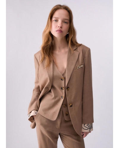 Liu Jo Herringbone fabric blazer beige.