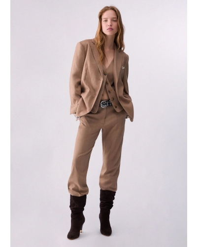 Liu Jo Herringbone fabric blazer beige.