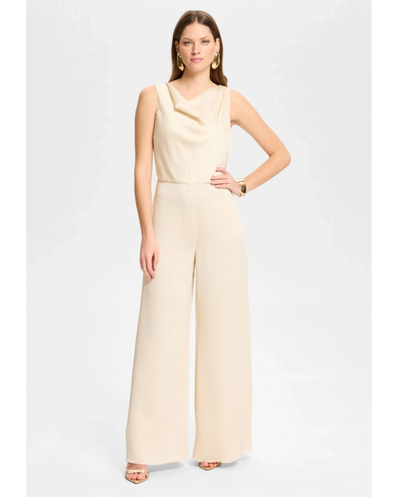 Swing Jumpsuit with waterfall neckline champgne beige