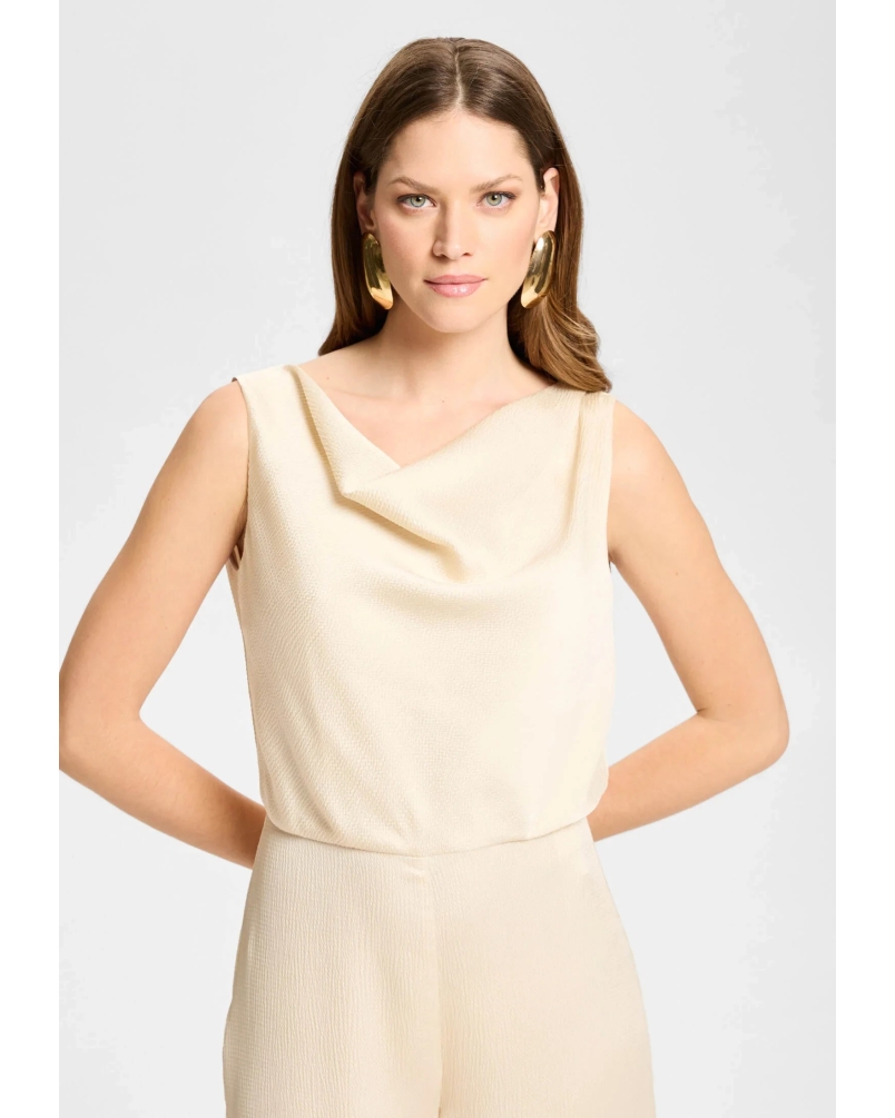 Swing Jumpsuit with waterfall neckline champgne beige