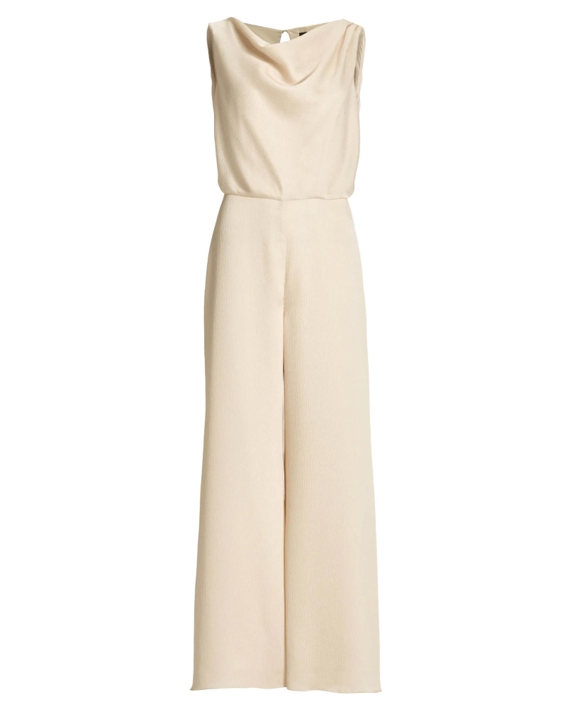 Swing Jumpsuit with waterfall neckline champgne beige