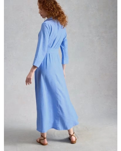 White Stuff Soma linen shirt dress chamb blue