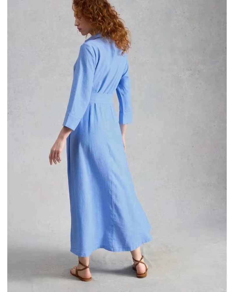 White Stuff Soma linen shirt dress chamb blue