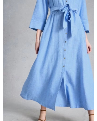 White Stuff Soma linen shirt dress chamb blue