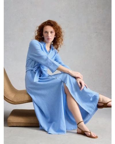 White Stuff Soma linen shirt dress chamb blue