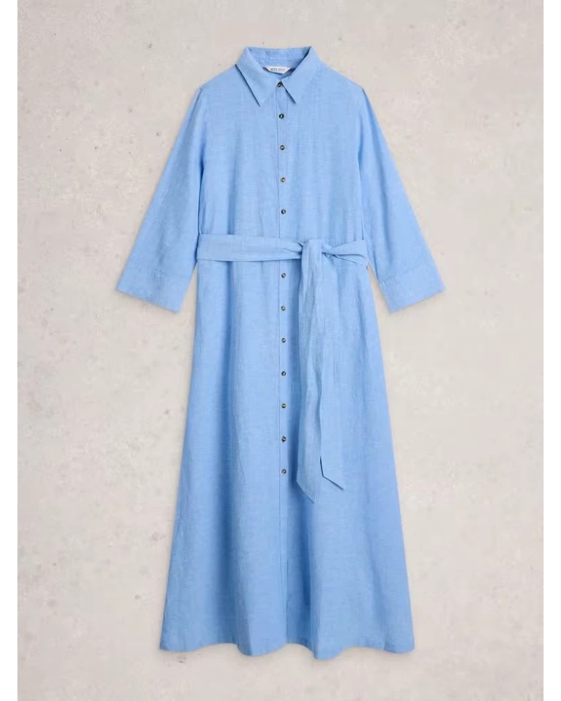 White Stuff Soma linen shirt dress chamb blue