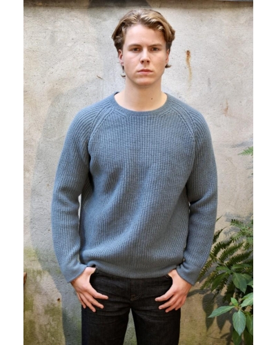 Fisherman Ribbed Lambswool Crew Neck Sweater stormy sea
