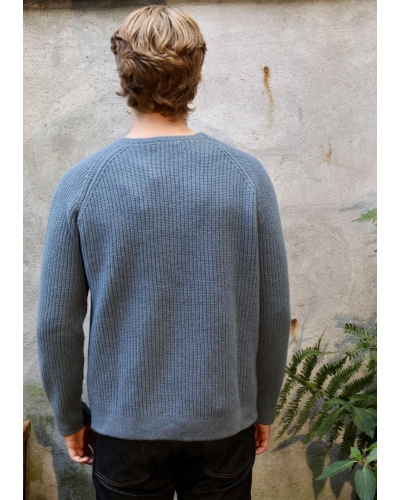 Fisherman Ribbed Lambswool Crew Neck Sweater stormy sea