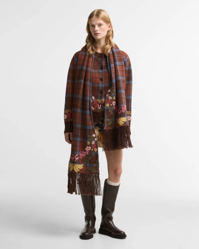 Barbour x Farm Rio Angelonia knitted scarf tropical tea tartan