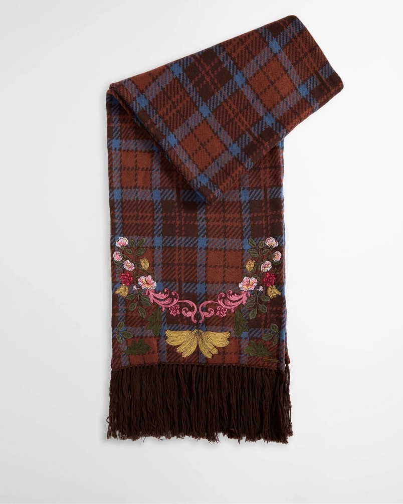 Barbour x Farm Rio Angelonia knitted scarf tropical tea tartan
