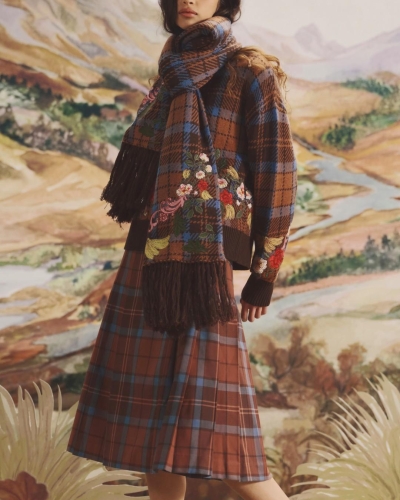 Barbour x Farm Rio Angelonia knitted scarf tropical tea tartan