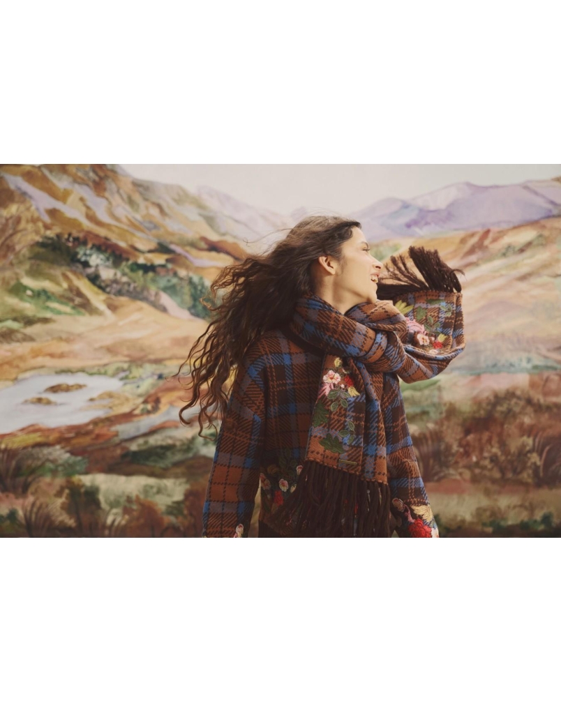 Barbour x Farm Rio Angelonia knitted scarf tropical tea tartan