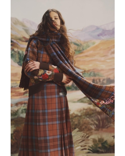 Barbour x Farm Rio Angelonia knitted scarf tropical tea tartan
