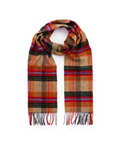 John Hanly Irish wool scarf beige/orange/red charcoal plaid